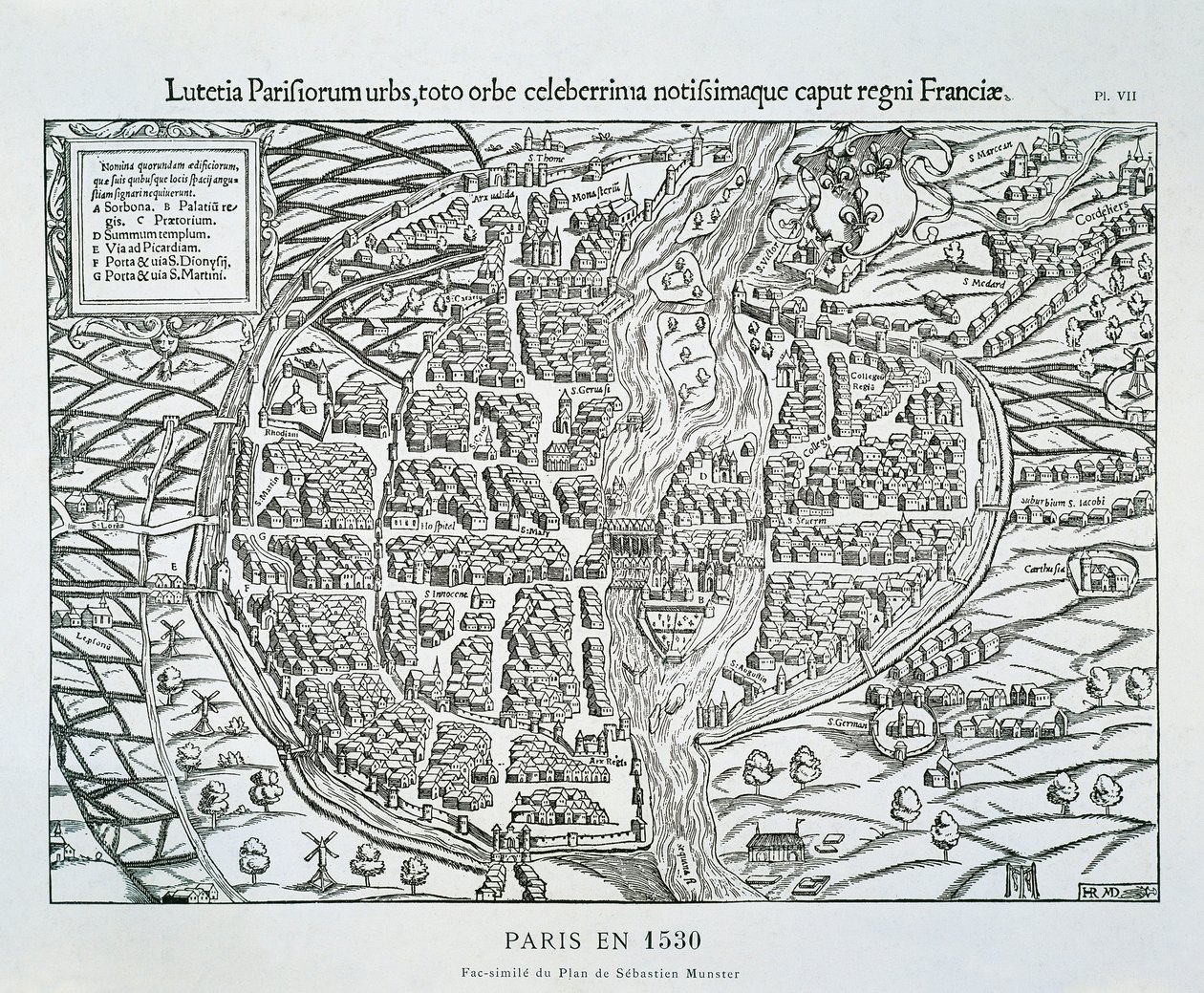 पेरिस शहर योजना c.1530 (लकड़ी की नक्काशी) द्वारा सेबस्टियन (बाद में) मुंस्टर