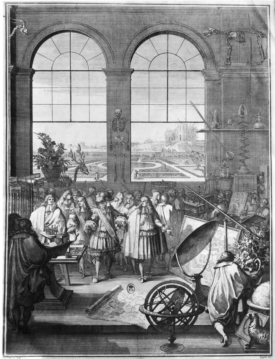 लुई XIV (1638-1715) और उनका Entourage रॉयल एकेडमी ऑफ साइंसेज में 1665 के बाद आया द्वारा सेबस्टियन आई ले क्लर्क