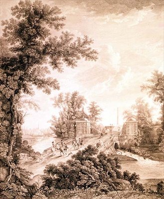 गैचिना में कनेक्टेबल ओबिलिस्क का दृश्य, इवान दिमित्रिच टेलीगिन (बी.1779) द्वारा उकेरा गया, c.1800 (उत्कीर्णन के साथ नक़्क़ाशी) द्वारा वीर्य फेडोरोविच शेड्रिन