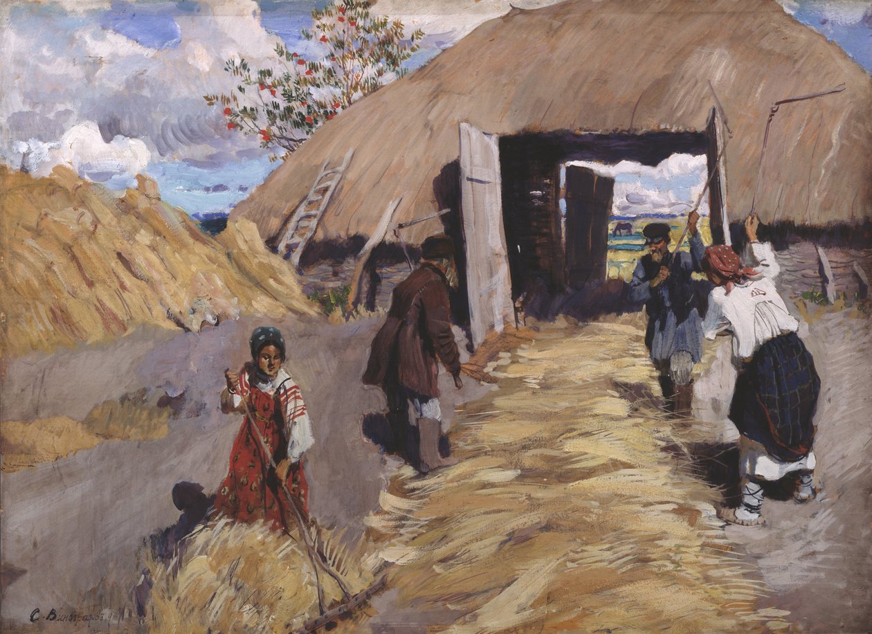द थ्रेसिंग, 1916 द्वारा सर्गेई अर्सनेविच विनोग्रादोव