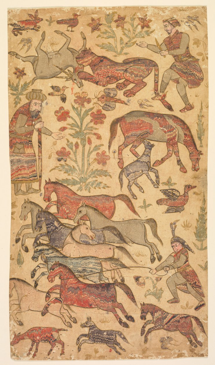 रक्ष को पकड़ने वाले रुस्तम की मार्बल वाली तस्वीर, c. 1650. द्वारा शफी