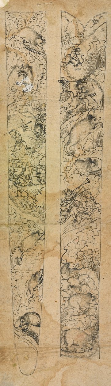 एक राजा जंगली सूअर का शिकार करता है, म्यान के लिए डिजाइन, सीए। 1750-1760। द्वारा शेवदार गंगेयगी