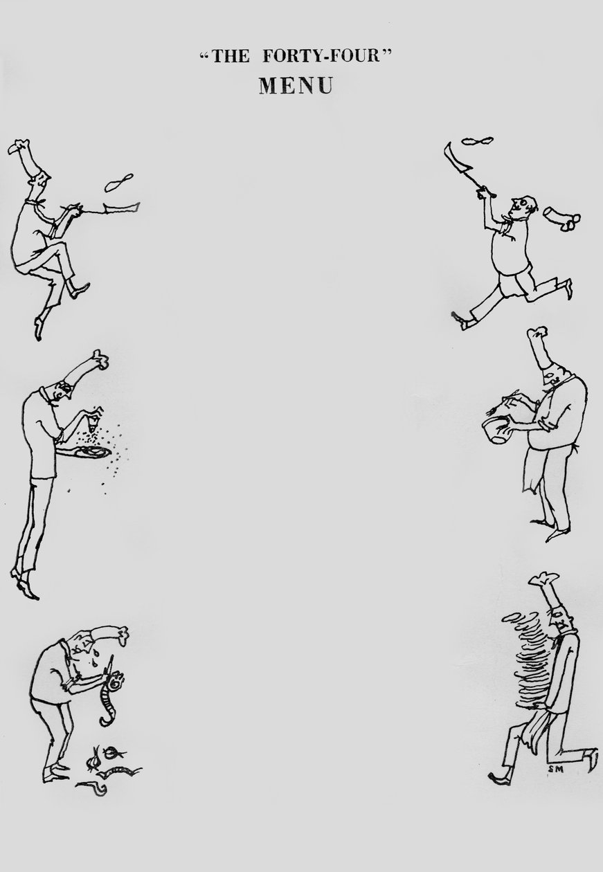 द फोर्टी-फोर रेस्तरां मेनू, c1955। द्वारा शर्ली मार्खम