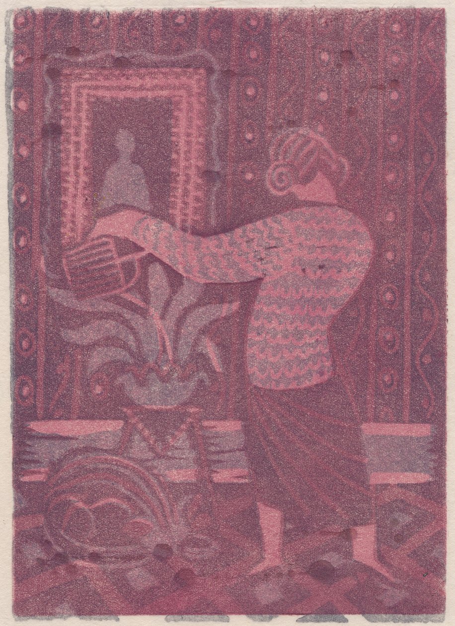 पौधों को पानी देती महिला, c1951। द्वारा शर्ली मार्खम