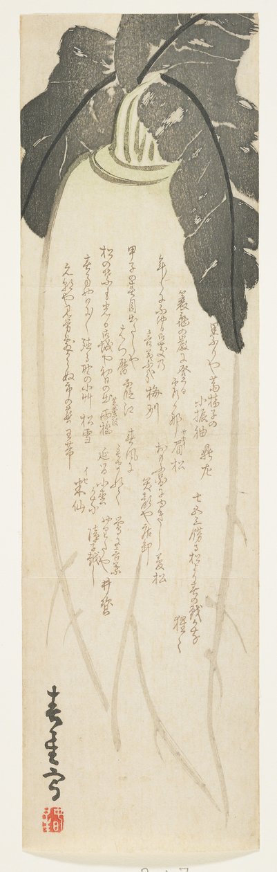 डिकॉन मूली, जनवरी 1864 (रंग वुडब्लॉक प्रिंट) द्वारा Shunsei