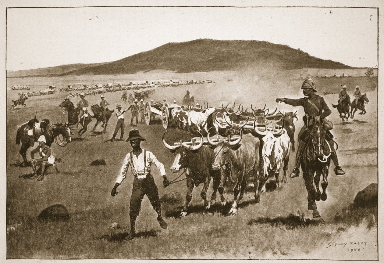 पाँच इंच की घेराबंदी वाली तोपें लाना, &39;उन्नीसवीं शताब्दी की लड़ाई से चित्रण, वॉल्यूम। VI: 1899-1900 का बोअर युद्ध &39;आर्चीबाल्ड फोर्ब्स, जीए हेंटी और मेजर आर्थर ग्रिफिथ्स (रंग लिथो) द्वारा द्वारा सिडनी पगेट