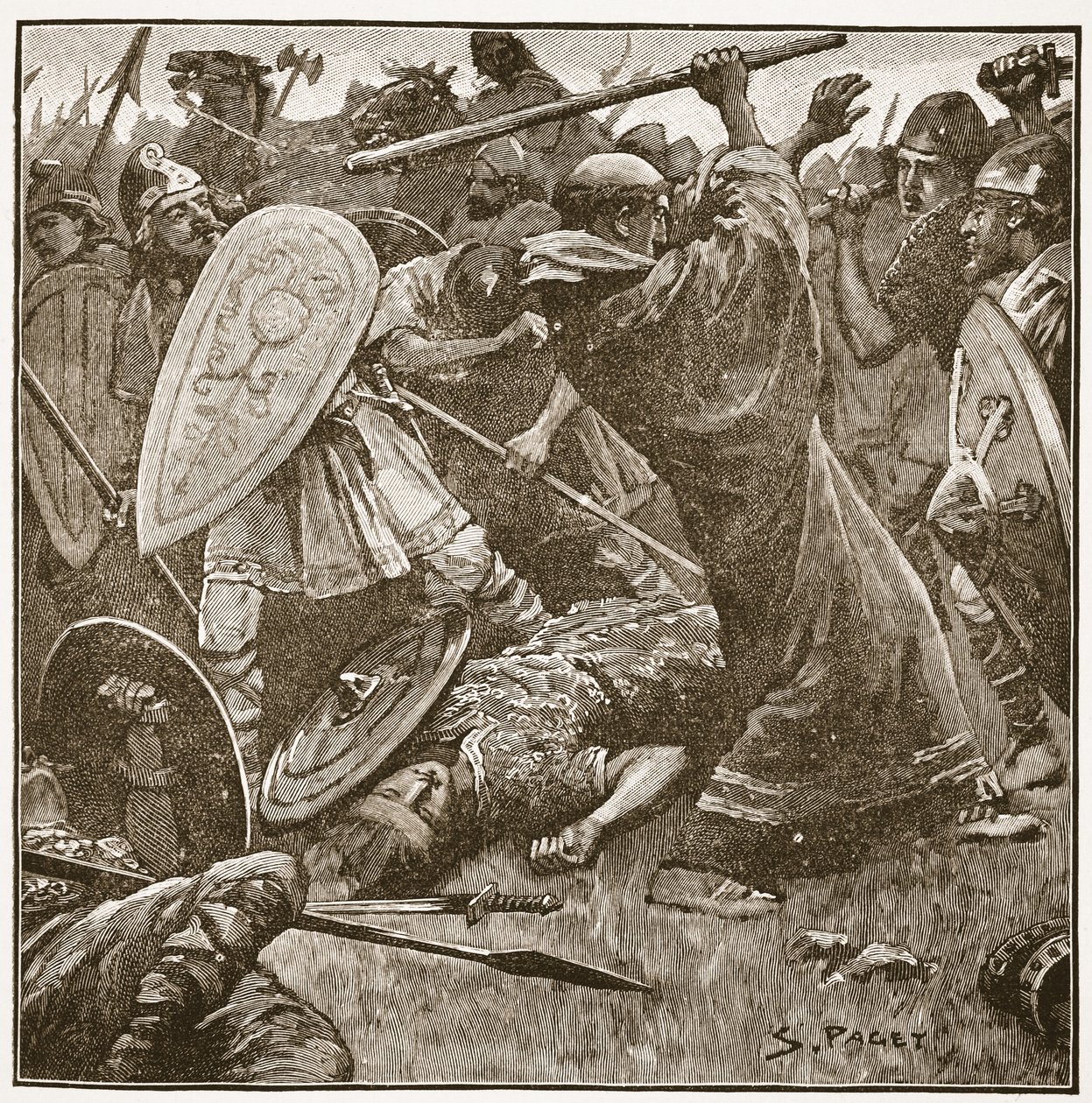 राजा-भिक्षु अपने पुराने ईस्ट एंग्लियन विषयों, &39;द चर्च ऑफ इंग्लैंड: ए हिस्ट्री फॉर द पीपल&39;, जो कि HDM Spence-Jones, पब से लिया गया है, के चित्रण में आया था। c.1910 (सीपिया फोटो) द्वारा सिडनी पगेट