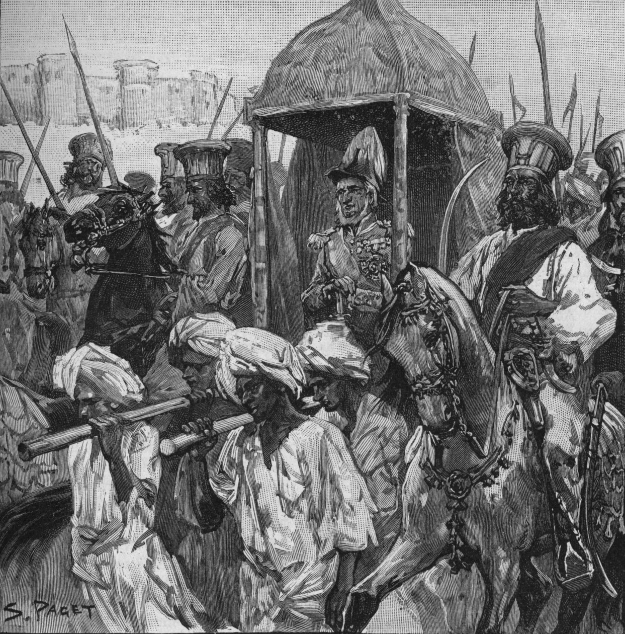 नेपियर, इन फुल यूनिफॉर्म, 1902 में एक शानदार पालकी में हैदराबाद में जन्मे थे द्वारा सिडनी पगेट
