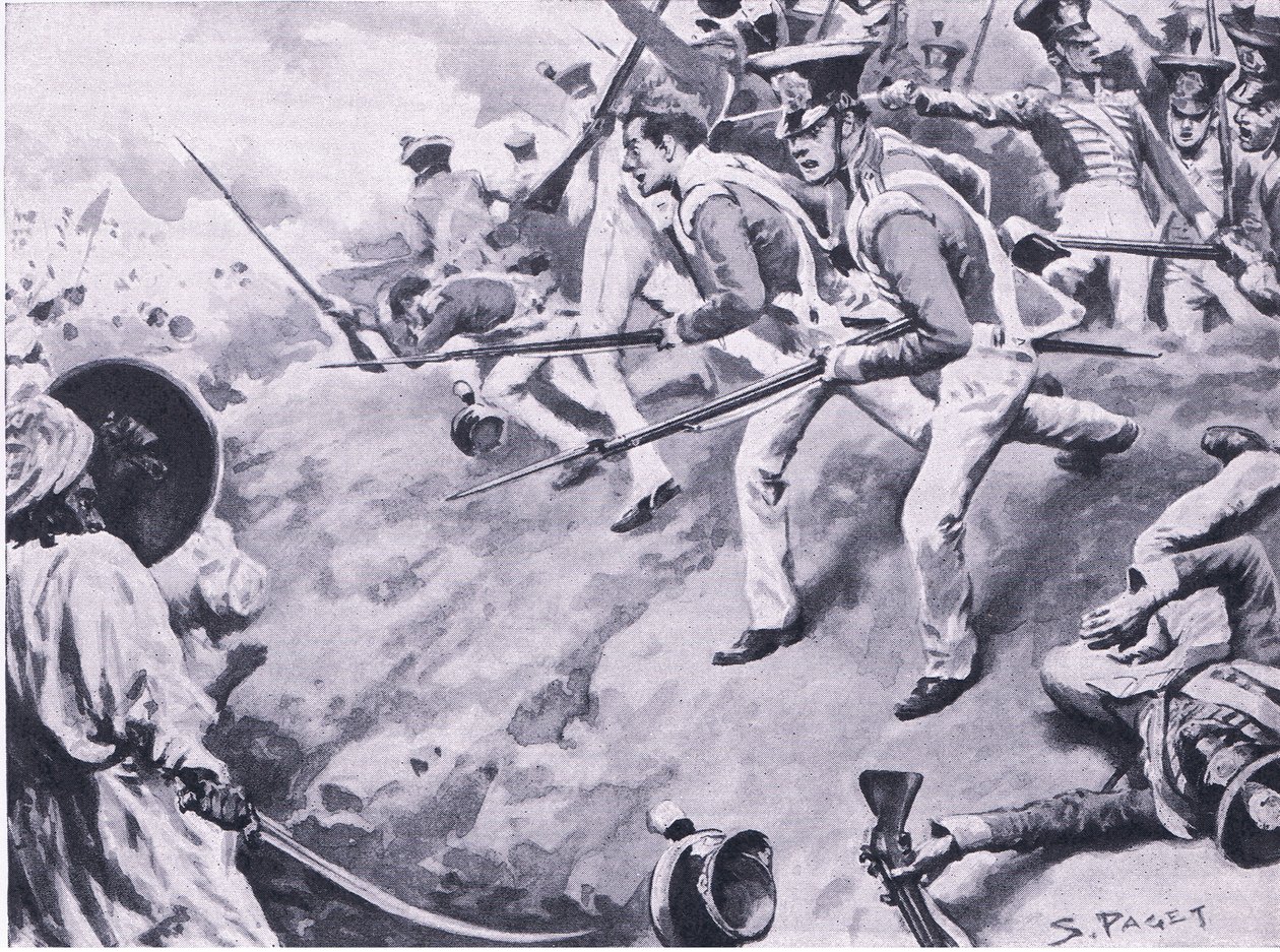 डबबा की लड़ाई, 24 मार्च 1843, 1915 में ब्रिटिश बैटल ऑन लैंड एंड सी से दृष्टांत द्वारा सिडनी पगेट