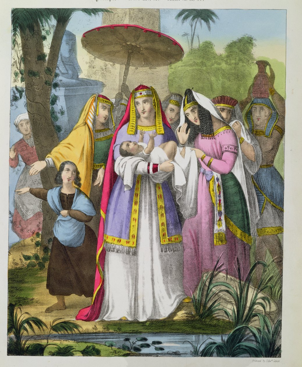 1870 के एडवर्ड शासन द्वारा मुद्रित बाइबिल से फिरौन की बेटी द्वारा सहेजा गया मूसा द्वारा सीगफ्राइड डेटलर बेंडिक्सन