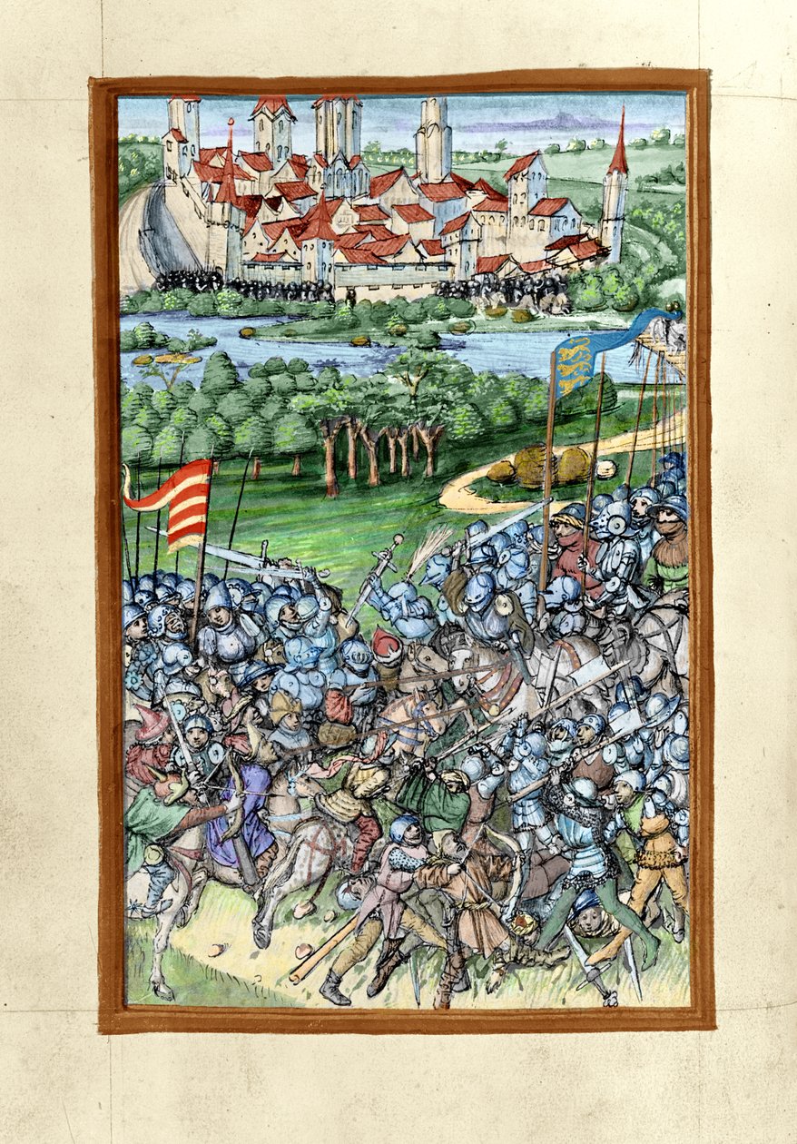 एचबी वी 52 फॉल। ऑचबर्ग क्रॉनिकल, 1457 (293598 का रंगीन संस्करण) से लेकफील्ड के युद्ध का 70 वां चित्र द्वारा सिगिस्मंड मिस्टरलिन