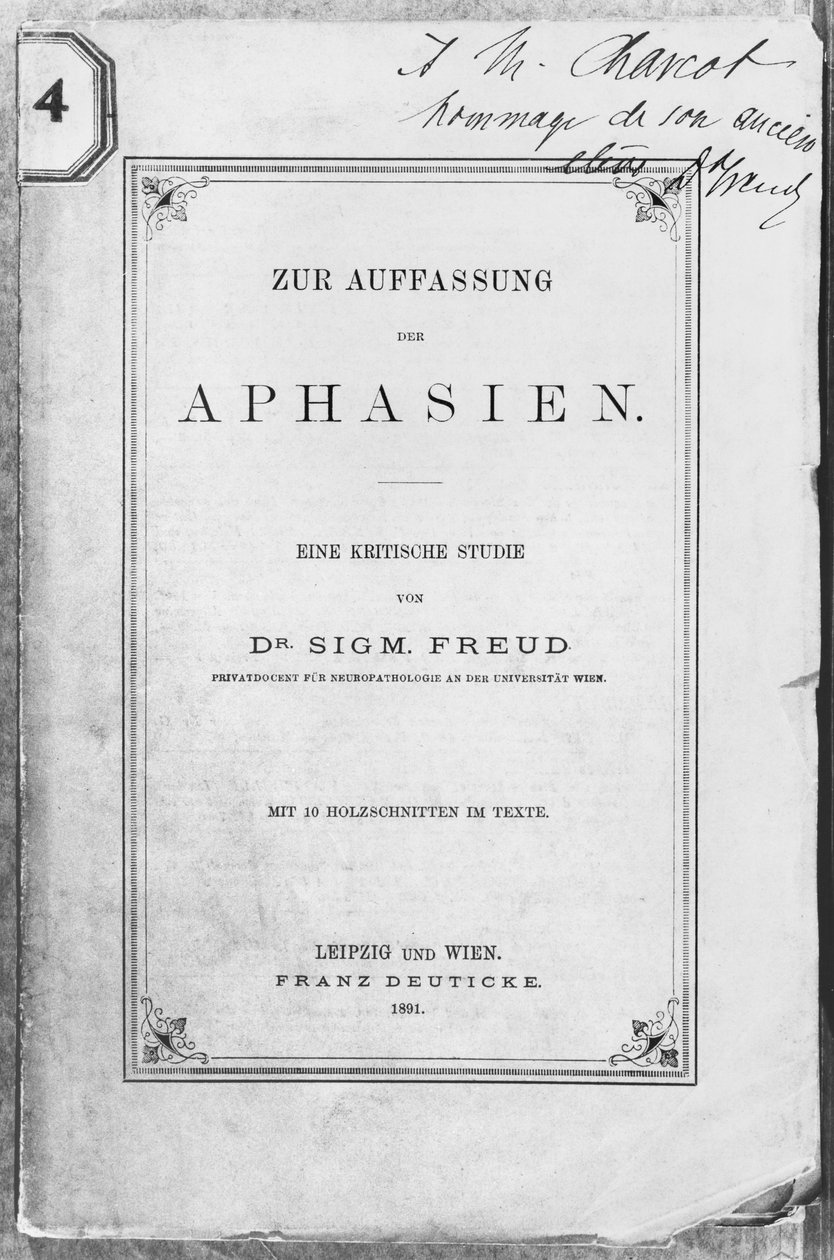 जीन मार्टिन चारकॉट (1825-93) लीपज़िग और वियना को समर्पित &39;द अपीचेंस ऑफ द अप्हेसिया&39; का फ्रंट कवर, फ्रांज़ ड्यूटिके द्वारा प्रकाशित, 1891 द्वारा सिगमंड फ्रायड