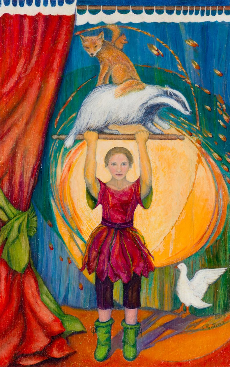 एक्रोबेट्स, 2013 (wc & pastel on paper) द्वारा सिल्विया पादरी