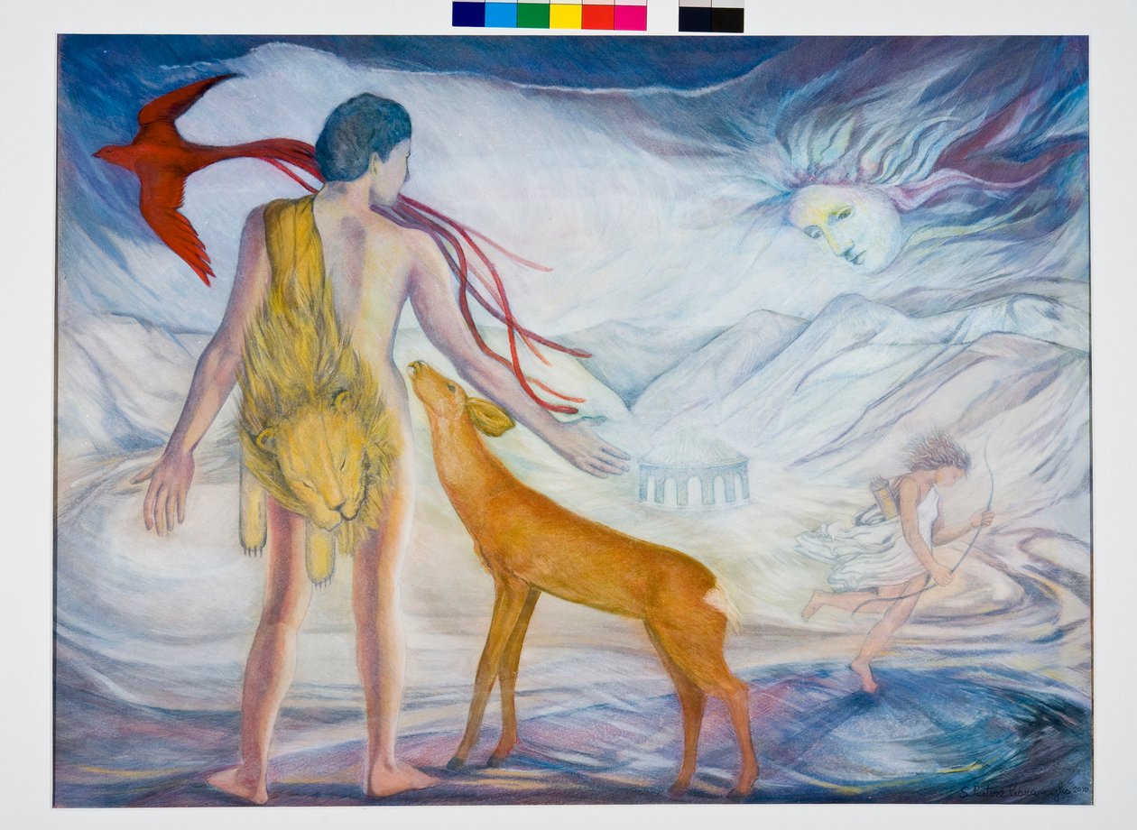 हरक्यूलिस और गोल्डन हिंद, 2010 (कागज पर मिश्रित मीडिया) द्वारा सिल्विया पादरी
