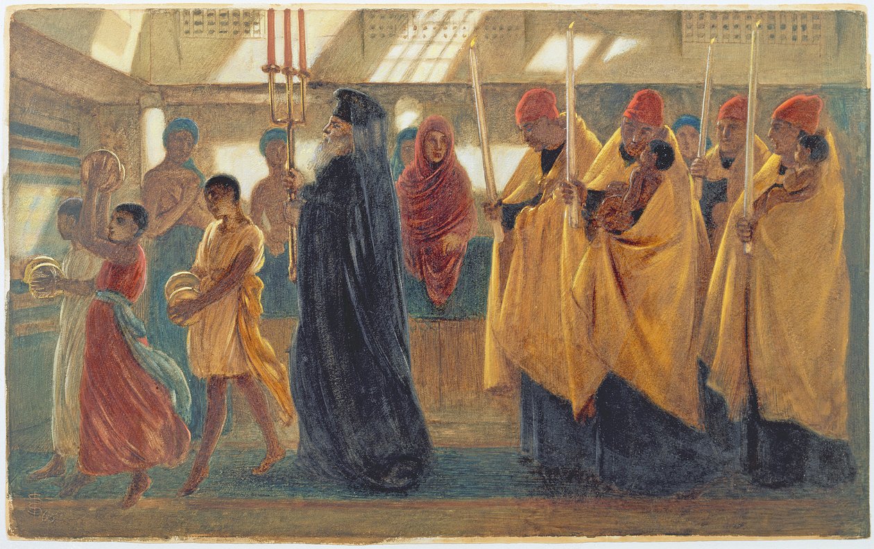 कॉप्टिक बपतिस्मात्मक जुलूस, 1865 (डब्ल्यूसी, गौचे, और गम अरबी) द्वारा शिमोन सोलोमन