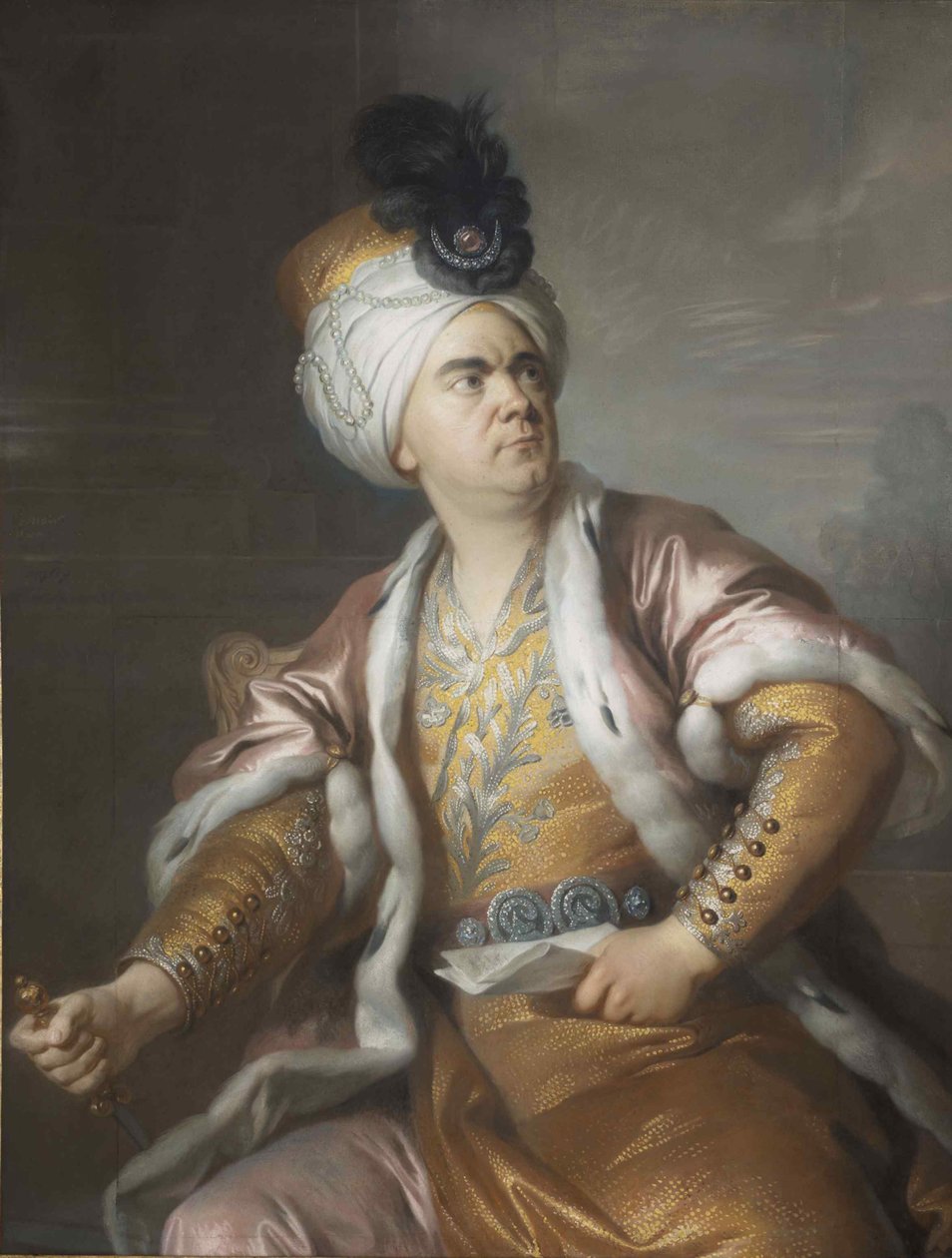 अभिनेता लेकेन (1729-1778) वोल्टेयर की त्रासदी ज़ैरे में ओरोस्मान के रूप में, 1767। द्वारा साइमन बर्नार्ड लेनोइरो