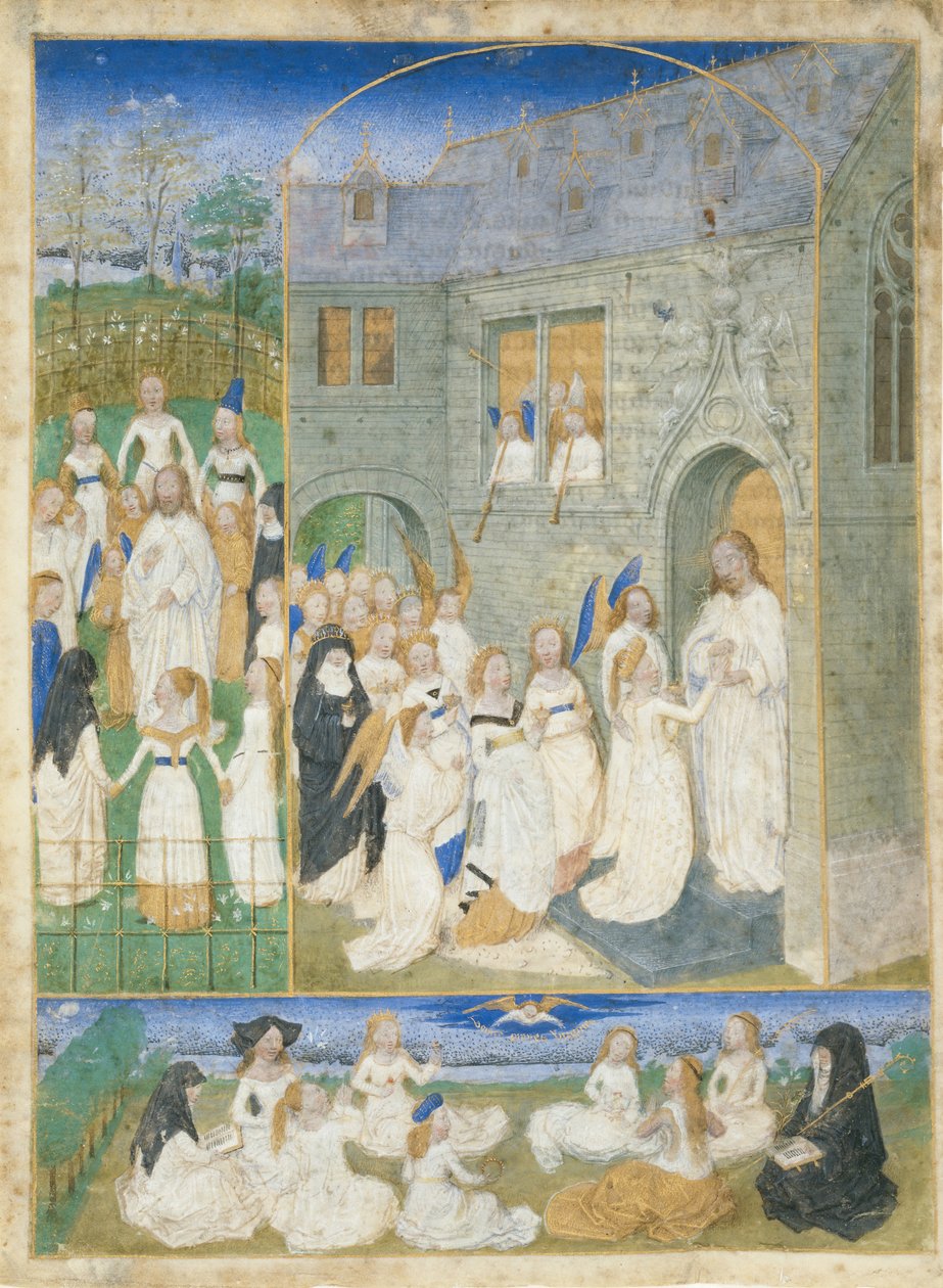 पवित्र वीरता मसीह द्वारा अभिवादन के रूप में वे स्वर्ग के द्वार दर्ज करें, ca. 1467-1470। द्वारा साइमन मर्मियन
