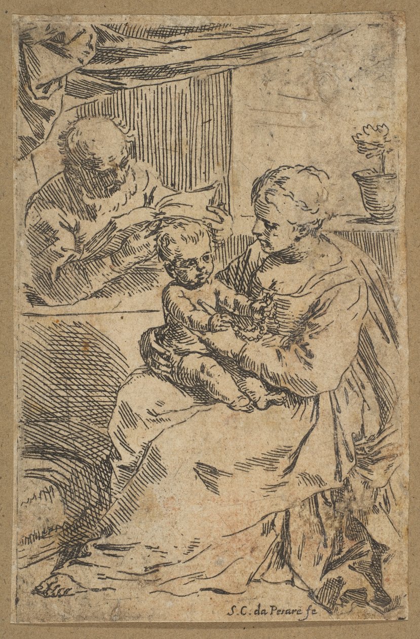 एक माला के साथ पवित्र परिवार, ca. 1640-1642। द्वारा सिमोन कैंटरिनि