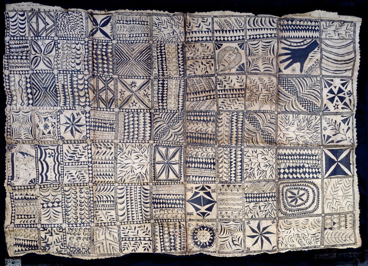 नीयू टापा कपड़ा, नीयू के द्वीप से, c.1885 (छाल कपड़े पर वर्णक) द्वारा दक्षिण प्रशांत