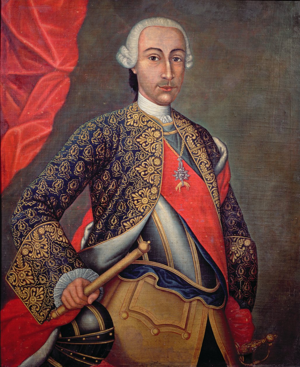 चार्ल्स III (1716-88) कवच में और ऑर्डर ऑफ द गोल्डन फ्लेश पहने द्वारा स्पेनिश स्कूल