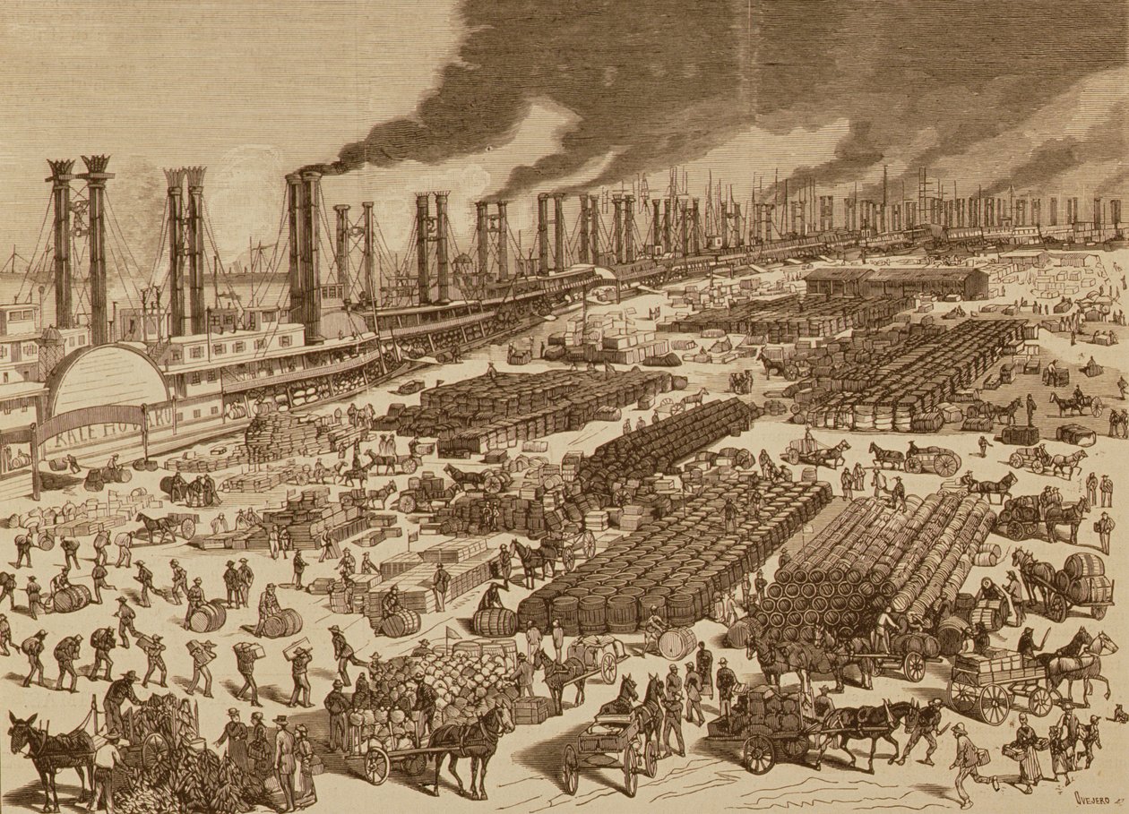 1880 में न्यू ऑरलियन्स में वाणिज्यिक गतिविधि और क्वेरी का एक दृश्य द्वारा स्पेनिश स्कूल