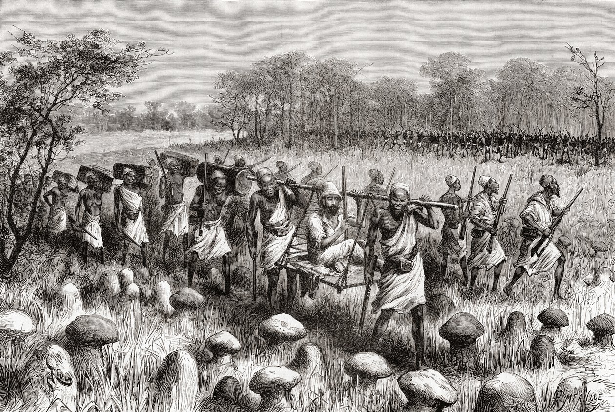 एक्सप्लोरर पिएत्रो पाओलो सेवरगेन दी ब्रेज़ा, कलासा, ज़ाम्बिया को छोड़कर, &39;अफ्रीका पिंटोरेसका&39; से प्रकाशित हुआ, जो 888 में प्रकाशित हुआ। द्वारा स्पेनिश स्कूल