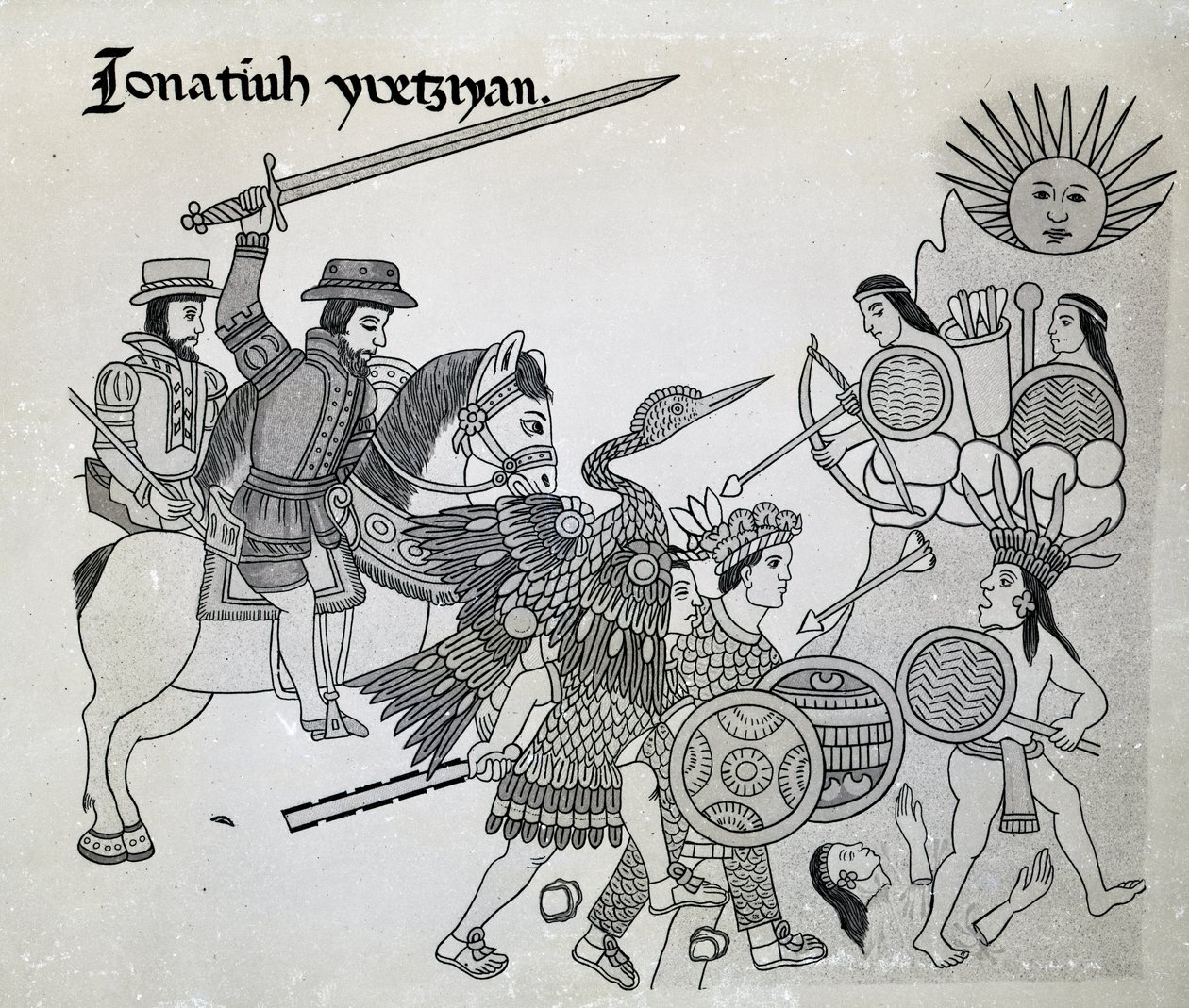 स्पैनिश और एज़्टेक के बीच लड़ाई, अल्फ्रेडो चैवरो, 1892 द्वारा &39;एंटीगिडीडेड मैक्सिकन&39; से प्लेट द्वारा स्पेनिश स्कूल