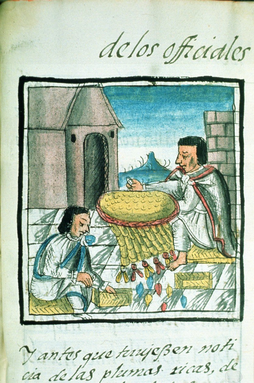 सुश्री पालत। बर्नार्डिनो डी सहगुन, c.1540-85 द्वारा &39;फ्लोरेंटाइन कोडेक्स&39; से 218-220 बुक IX एज़्टेक पंख कारीगर द्वारा स्पेनिश स्कूल