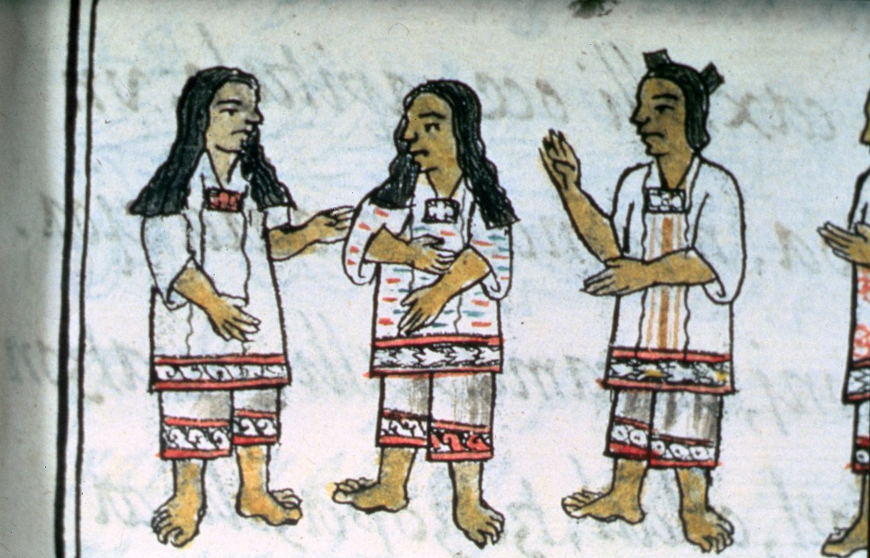 सुश्री पालत। 218-220 बुक करें IX महिला एज़्टेक वेशभूषा, बर्नार्डिनो डी सहगुन,&39;.1540-85 &39; द्वारा स्पेनिश स्कूल