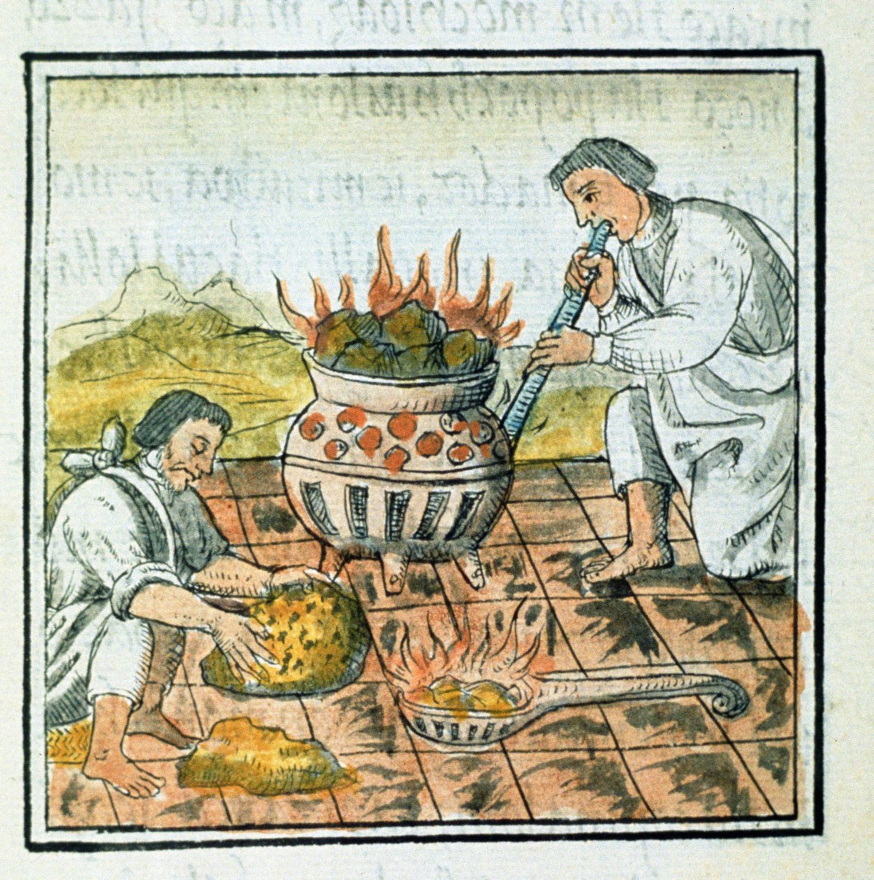 सुश्री पालत। 218-220 बुक करें IX पिघलने और एज़्टेक साम्राज्य में गोल्ड कास्टिंग, बर्नार्डिनो डी सहगुन द्वारा &39;फ्लोरेंटाइन कोडेक्स&39; से, c.1540-85 द्वारा स्पेनिश स्कूल