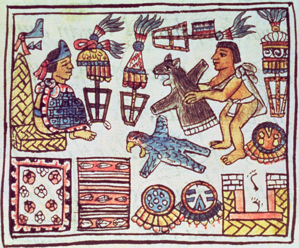 सुश्री पालत। 218-220 बुक IX मोंटेज़ुमा II (1466-1520) बर्नार्डिनो डी सहगुन, सी। 1540-85 द्वारा &39;फ्लोरेंटाइन कोडेक्स&39; से श्रद्धांजलि द्वारा स्पेनिश स्कूल