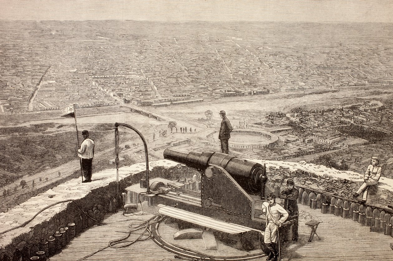 1881 के &39;ला इलस्ट्रैशन एस्पानोला वाई अमेरिकाना&39; से ली क्रिस्टा, पेरू का सैन क्रिस्टोबाल किला c.1880 के दशक का समग्र दृश्य द्वारा स्पेनिश स्कूल