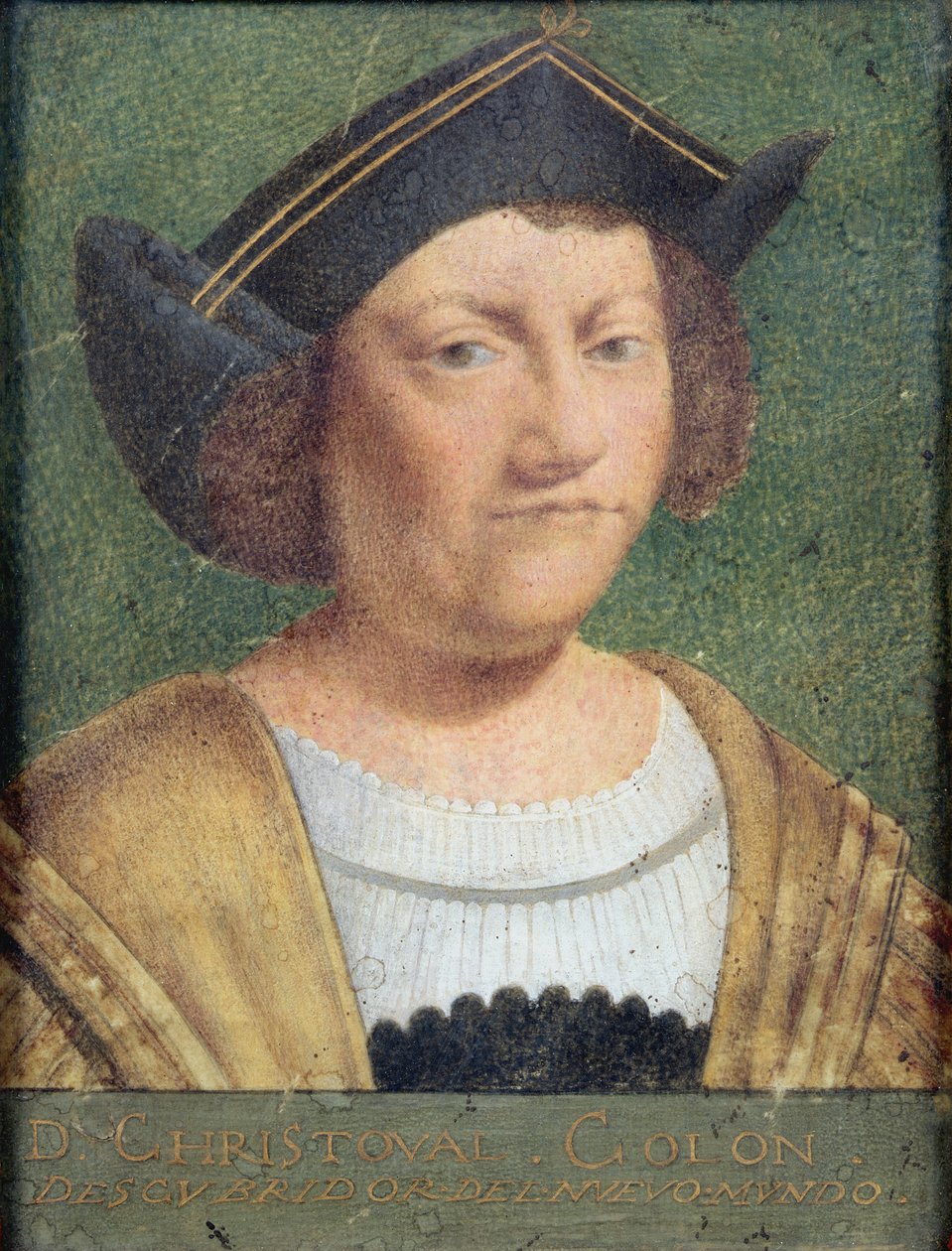 क्रिस्टोफर कोलंबस का पोर्ट्रेट (1451-1506) (वेल्लम) द्वारा स्पेनिश स्कूल