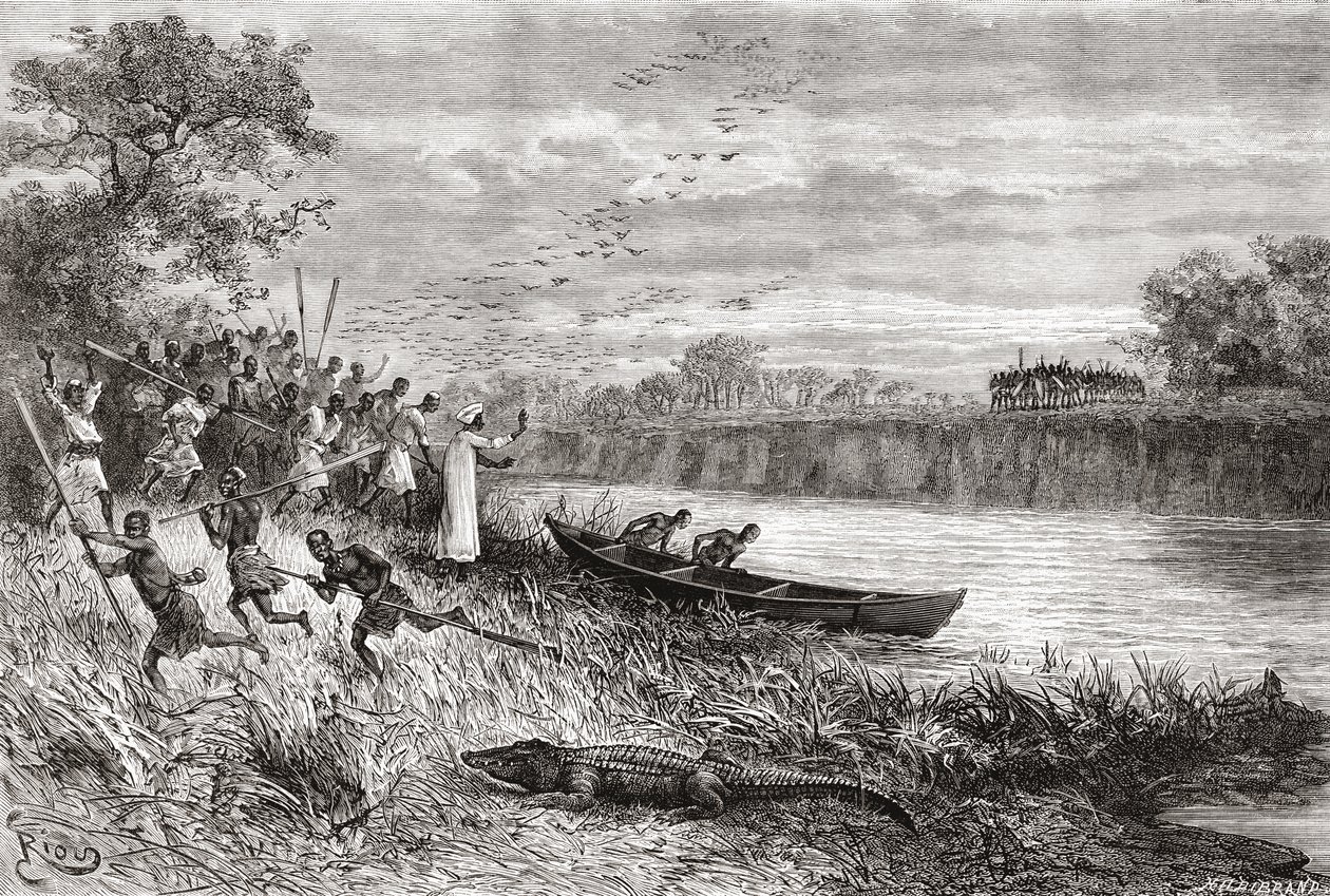 रूआ नदी, तंजानिया, &39;अफ्रीका पिंटोरेसका&39; से, 1888 में प्रकाशित हुई द्वारा स्पेनिश स्कूल