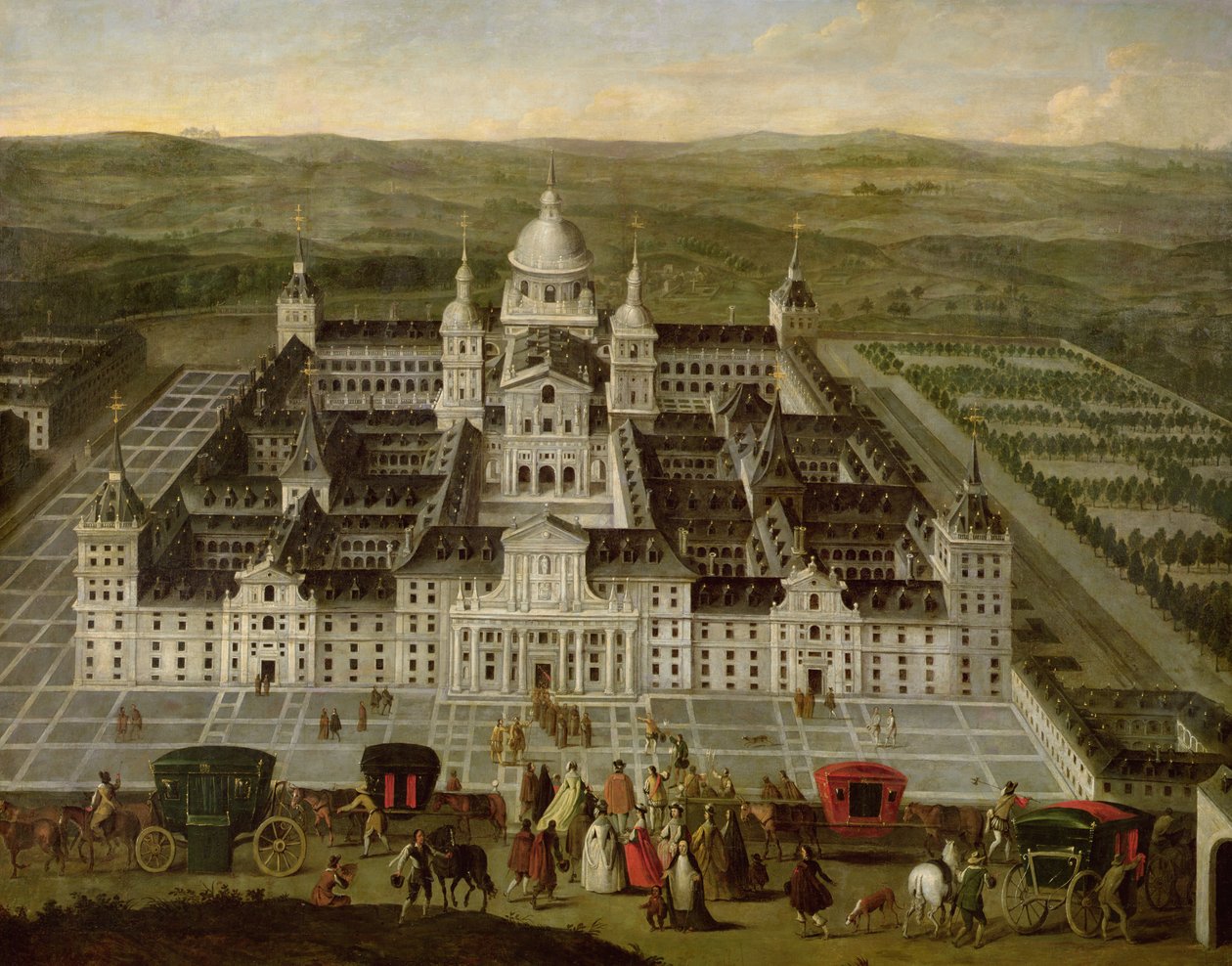 एल Escorial का दृश्य द्वारा स्पेनिश स्कूल