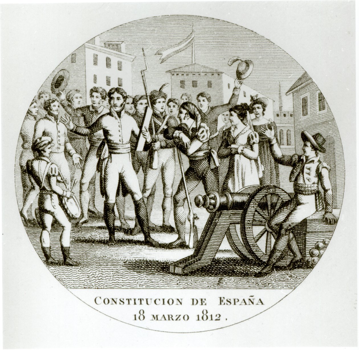 18 मार्च 1812 के लिबरल संविधान की घोषणा, देशभक्तों द्वारा, कॉर्टेज द्वारा कोर्टिज में प्रख्यापित द्वारा स्पेनिश स्कूल