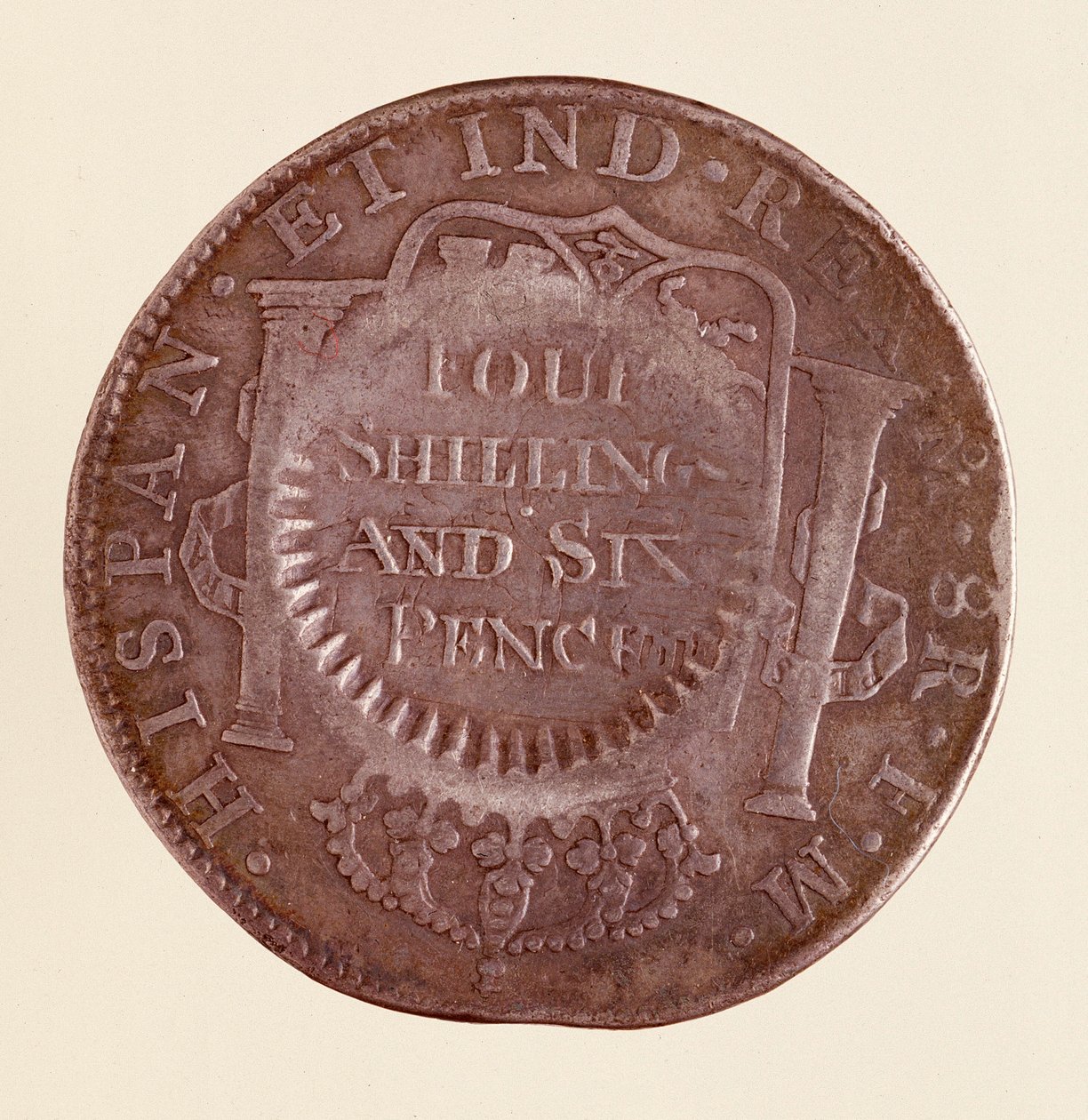 स्पेन से चांदी का सिक्का (8 रियल): चार्ल्स III का शासन (1759-1788)। १७७७ १७८७ के काउंटरमार्क के साथ। दीम। 3.9 सेमी नेपल्स, म्यूजियो आर्कियोलॉजिको द्वारा स्पेनिश स्कूल