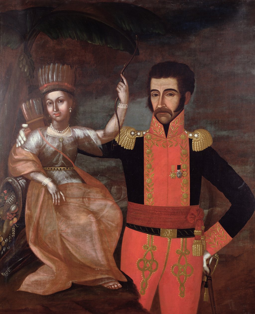 साइमन बोलिवर (1783-1830) और एक मूल अमेरिकी महिला द्वारा स्पेनिश स्कूल