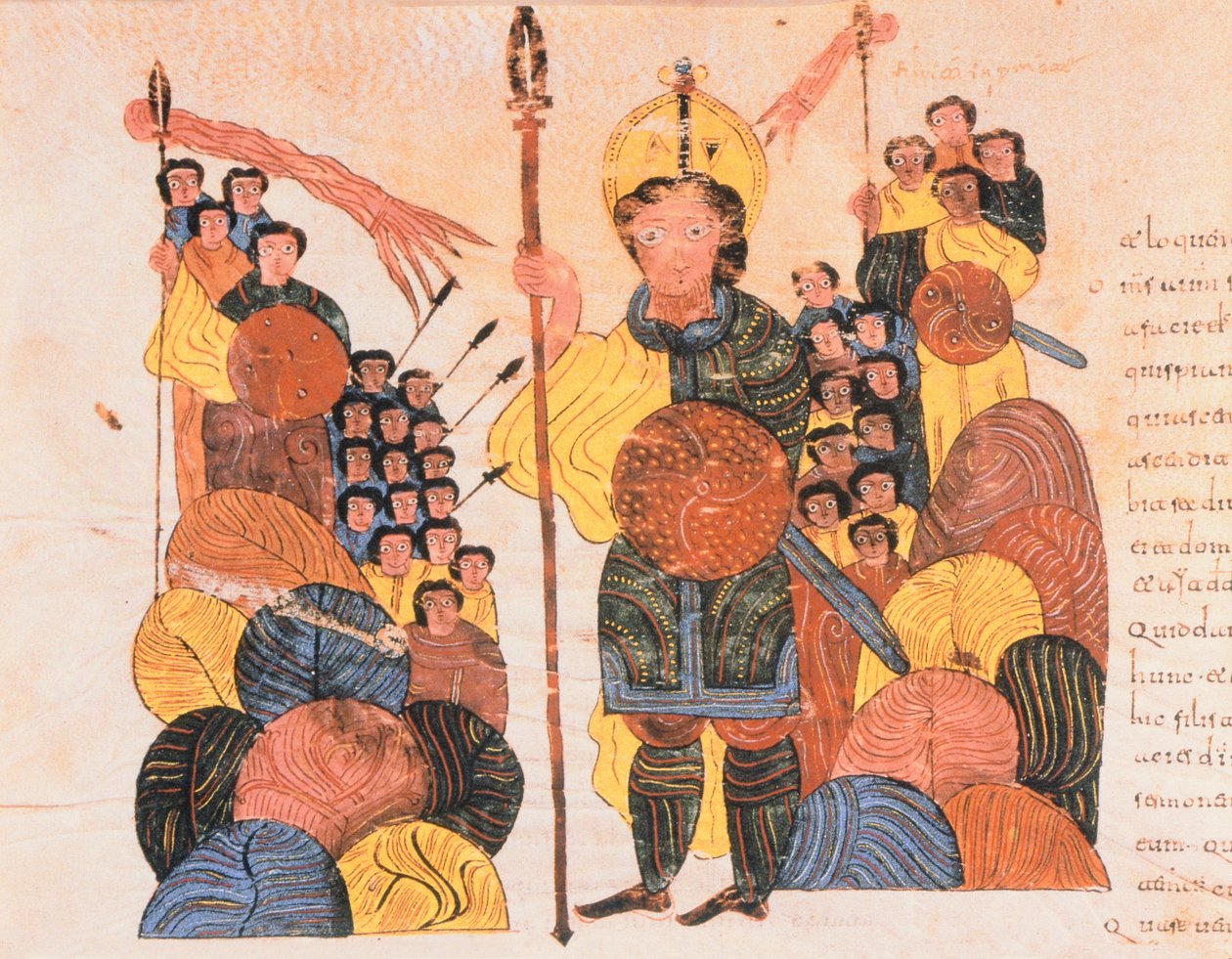 सेंट आइसिडोरस के विसिगोथिक-मोजरैबिक बाइबिल से फोलिएस ऑफ़ गोलाइथ, fol.118v।, ईस्वी 960 (वेल्लम पर टेम्पा) द्वारा स्पेनिश स्कूल