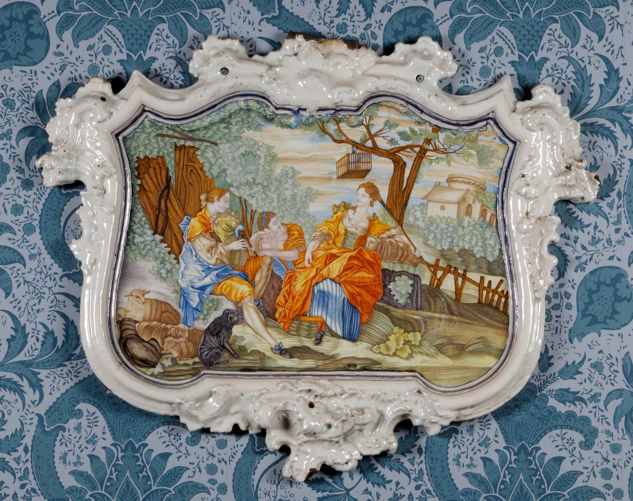 दीवार पट्टिका, अलकोरा सिरेमिक फैक्टरी, c.1750 (टिन-चमकता हुआ मिट्टी के बरतन) द्वारा स्पेनिश स्कूल