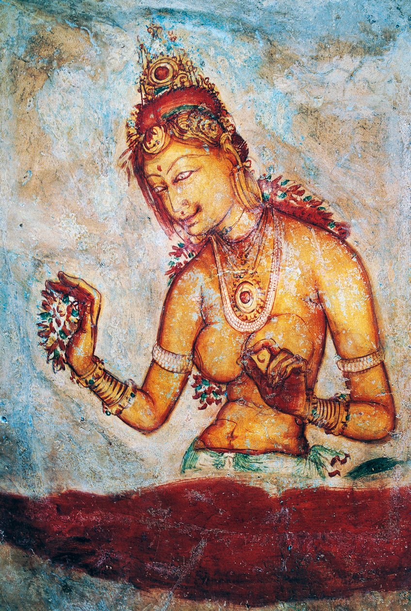 सिगिरिया की युवतियां, फ्रेस्को, सिगिरिया पुरातात्विक स्थल (यूनेस्को विश्व विरासत सूची .) द्वारा श्रीलंका का स्कूल