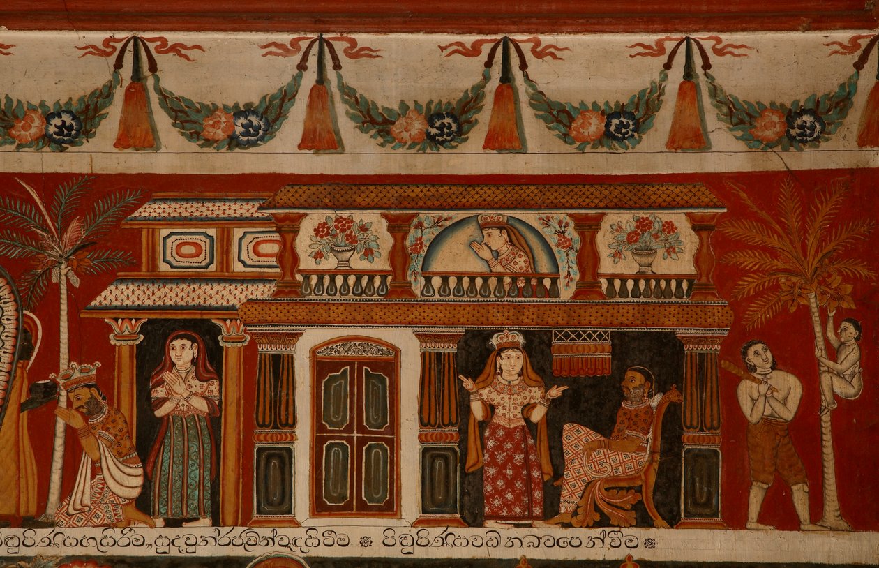 सुभद्रमा मंदिर, देहिवाला (भित्ति) में एक एकल घर का चित्रण करते हुए वाल पेंटिंग द्वारा श्रीलंका का स्कूल
