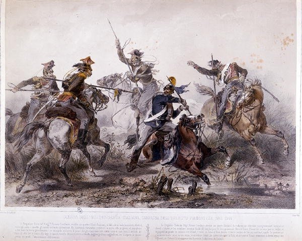 1848 में इतालवी स्वतंत्रता संग्राम के पीडमोंटी अभियान के दौरान वीर घटना (कलर लिथो) द्वारा स्टानिस्लास ग्रिमाल्डी डेल पोगेट्टो