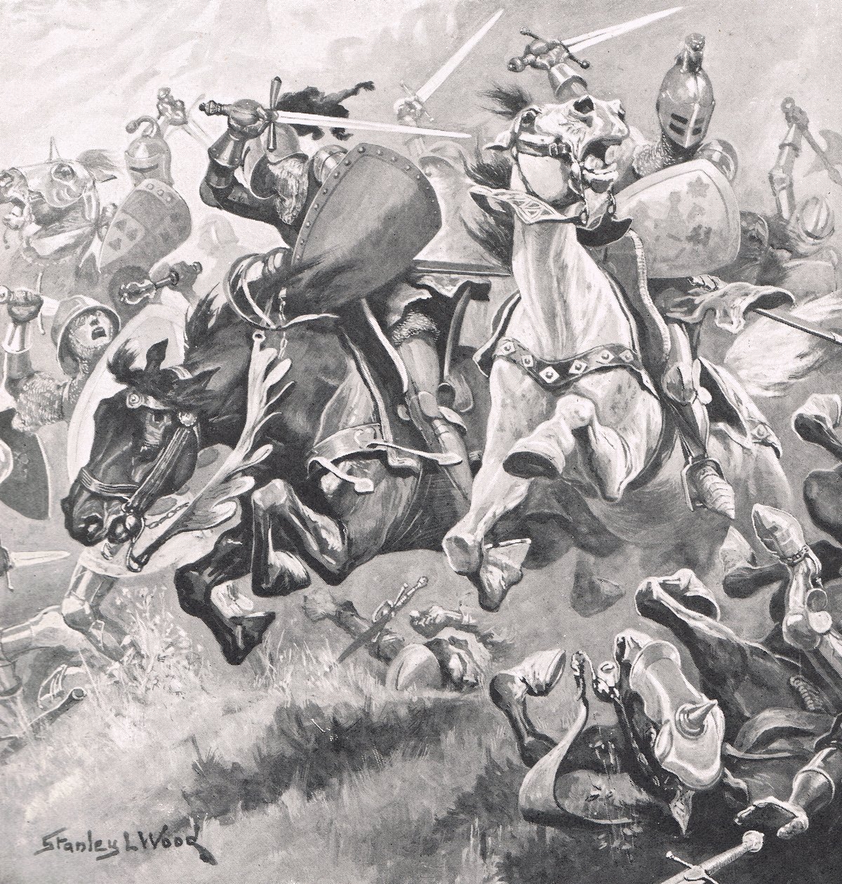 श्रूस्बरी की लड़ाई, 21 जुलाई 1403, कासल, लंदन द्वारा प्रकाशित &39;ब्रिटिश बैटल ऑन लैंड एंड सी&39; का चित्रण, c.1910 द्वारा स्टेनली एल। वुड
