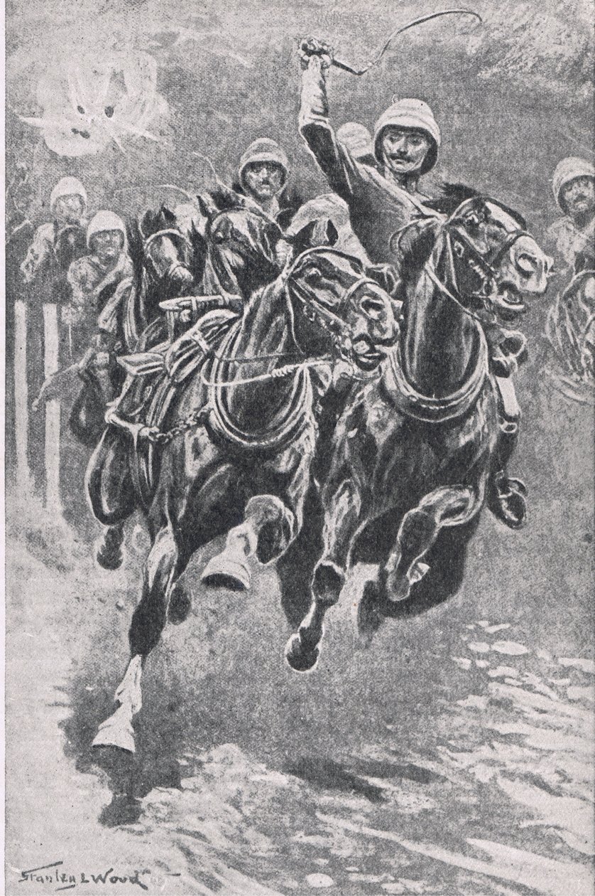 17 जुलाई, 1880 को माईवैंड में लेफ़्टिनेंट मैकलीन ने बंदूकें उठाईं, भूमि और समुद्र पर ब्रिटिश लड़ाइयों का चित्रण, 1915 द्वारा स्टेनली एल। वुड