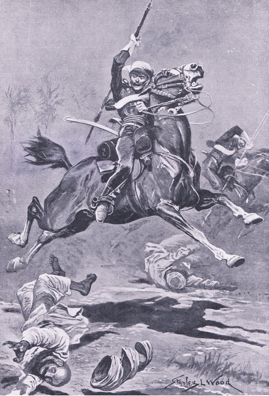 दिल्ली में 9 वें लांसर्स, 1857, लैंड और सी, 1915 पर ब्रिटिश बैटल से चित्रण द्वारा स्टेनली एल। वुड
