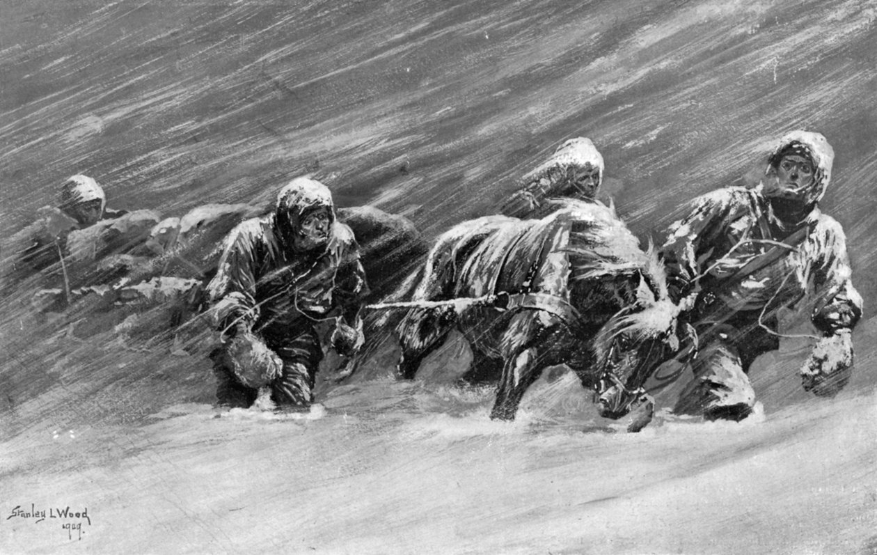 बर्फ के तूफान के दौरान ट्रेक, 1909 द्वारा स्टेनली एल वुड
