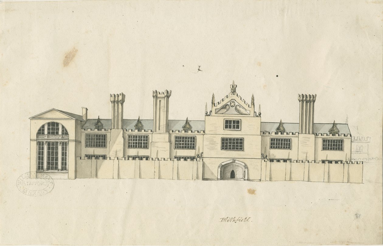 Blithfield Hall: टिंटेड पेन ड्राइंग, nd [18 प्रतिशत] (ड्राइंग) द्वारा स्टीबिंग शॉ