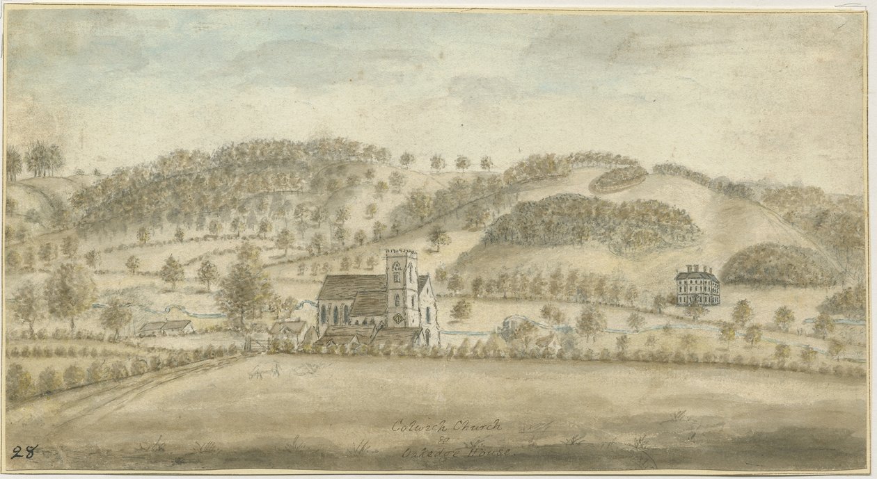 Colwich Church and Oakedge House: वाटर कलर पेंटिंग, एनडी [1762-1802] (पेंटिंग) द्वारा स्टीबिंग शॉ