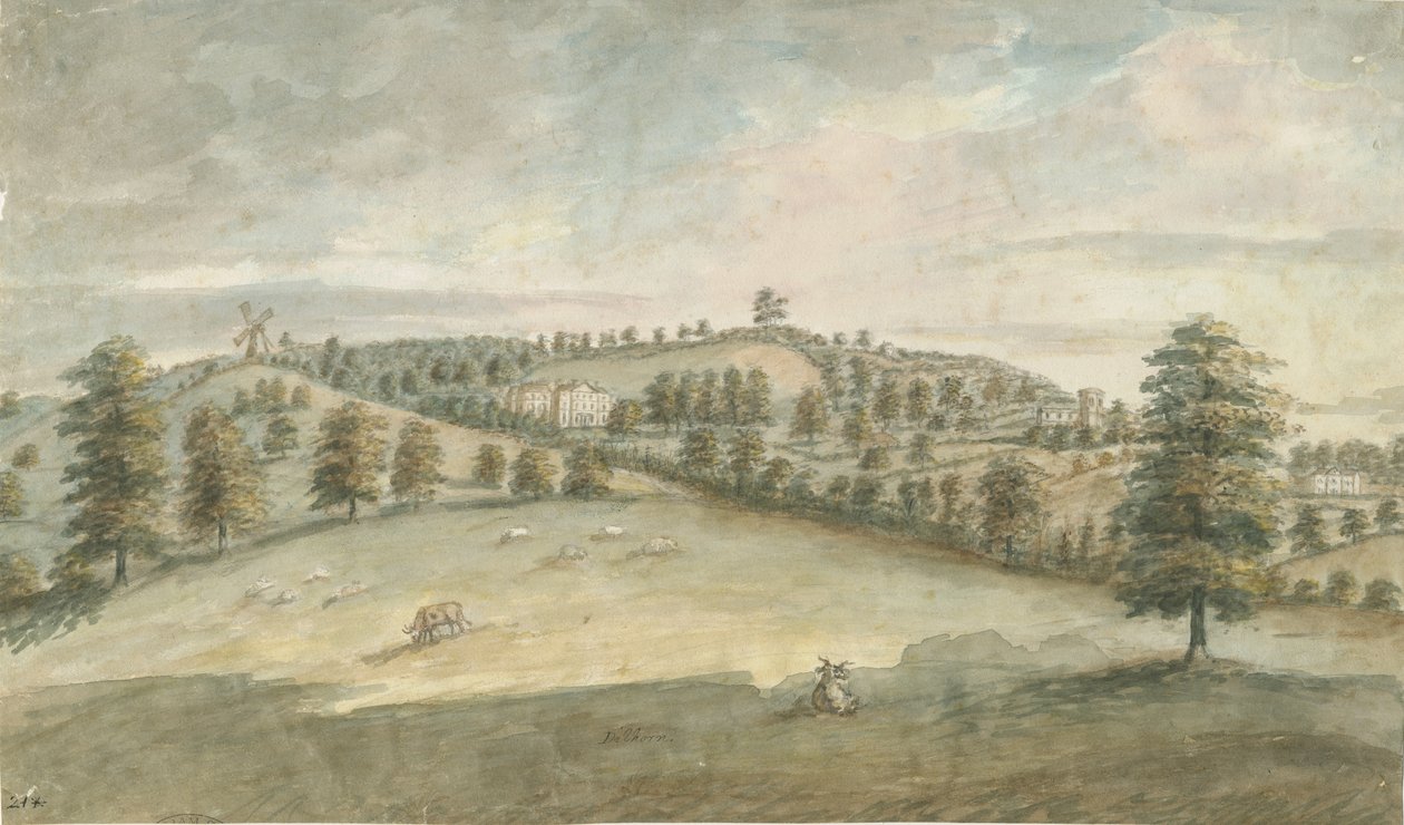 दिलहॉर्न हॉल: वाटर कलर पेंटिंग, एन डी [1762-1802] (पेंटिंग) द्वारा स्टीबिंग शॉ